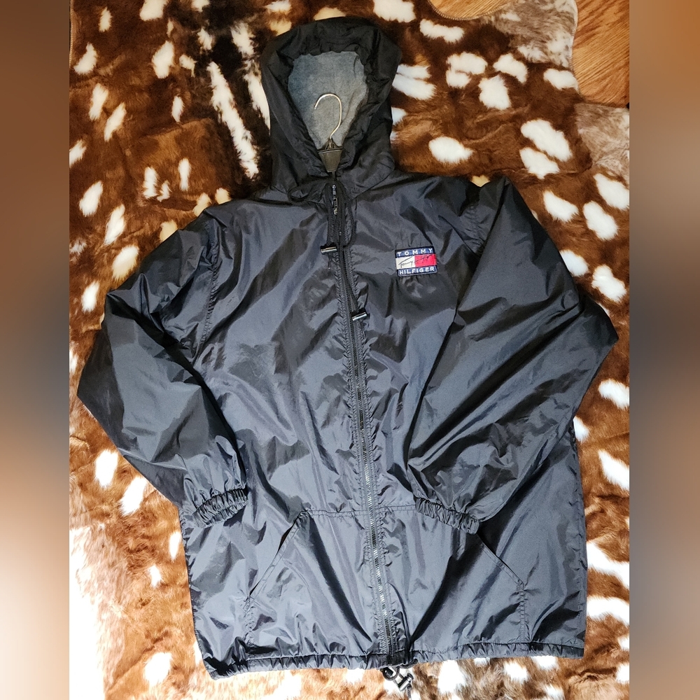 Rare Vintage Tommy Hilfiger Embroidered Hooded Full Zip Windbreaker Jacket XL